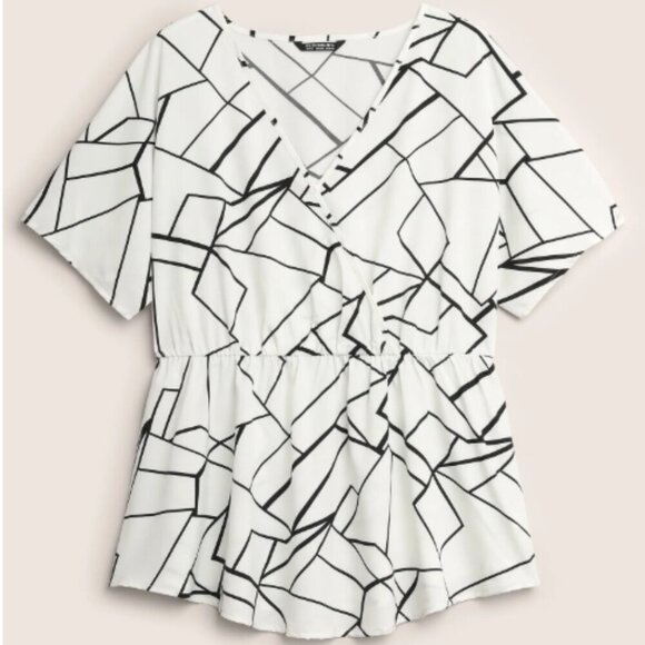 BloomChic Plus Size 3XL Geometric Overlap Collar Ruffle Sleeve Blouse us 22 - Picture 6 of 6